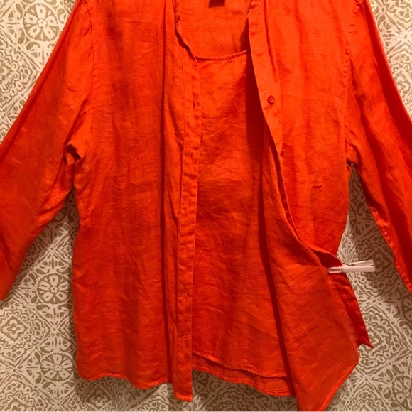 Sag Harbor 100% Linen Orange Button Front Faux Cami Long Sleeve Shirt NWOT - Picture 9 of 16